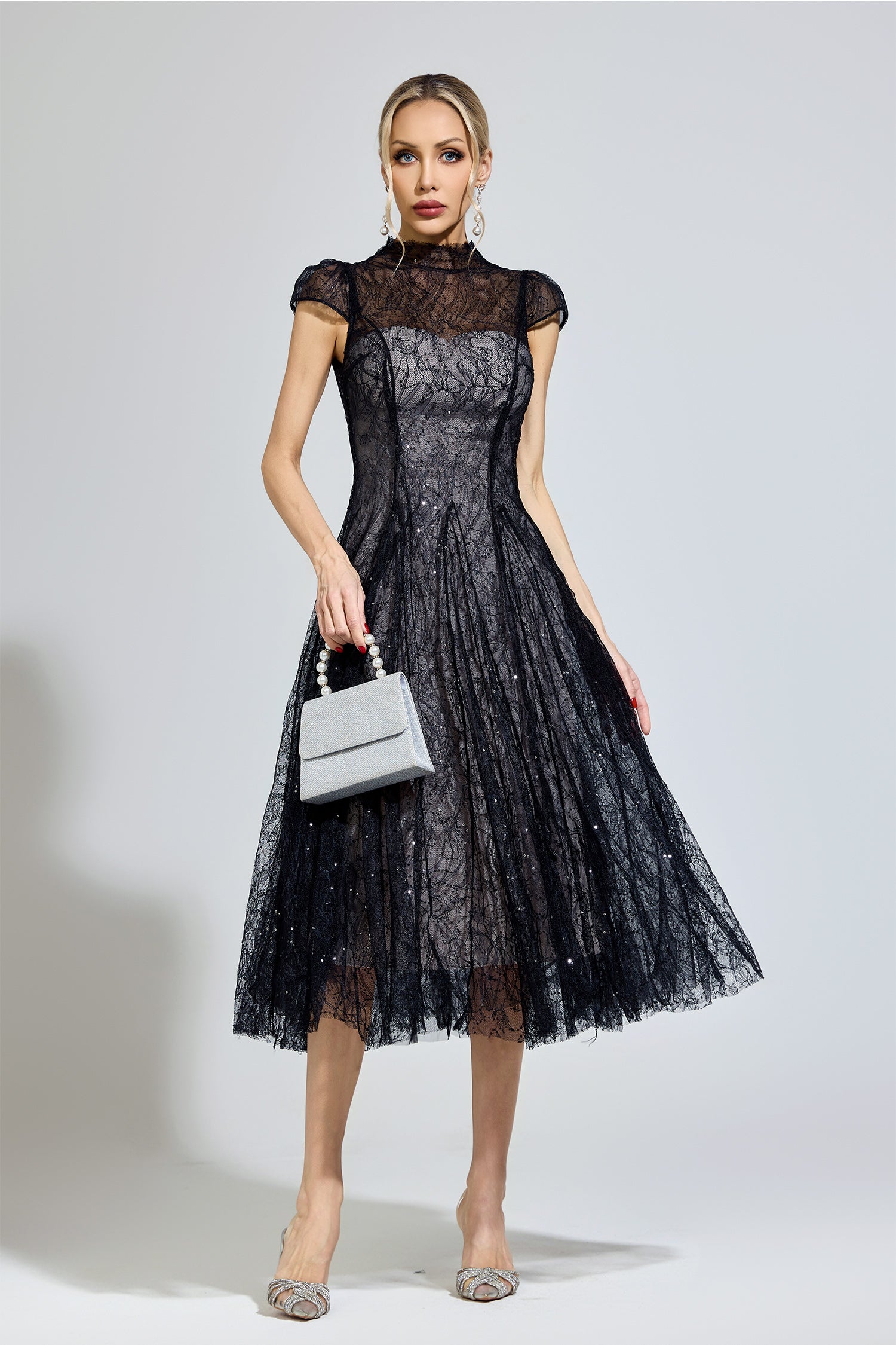 Hyzorin Black Lace Sequin Dress