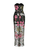 Chalina Strapless Sequin Flower Maxi Dress