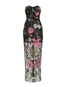 Chalina Strapless Sequin Flower Maxi Dress