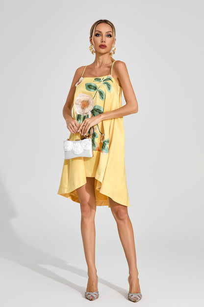 Dorbin Embroidered Slip Mini Dress In Yellow