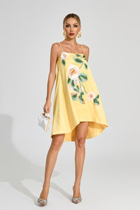 Dorbin Embroidered Slip Mini Dress In Yellow