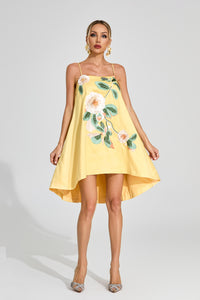 Dorbin Embroidered Slip Mini Dress In Yellow
