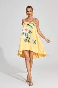 Dorbin Embroidered Slip Mini Dress In Yellow