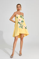 Dorbin Embroidered Slip Mini Dress In Yellow