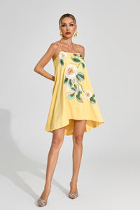 Dorbin Embroidered Slip Mini Dress In Yellow