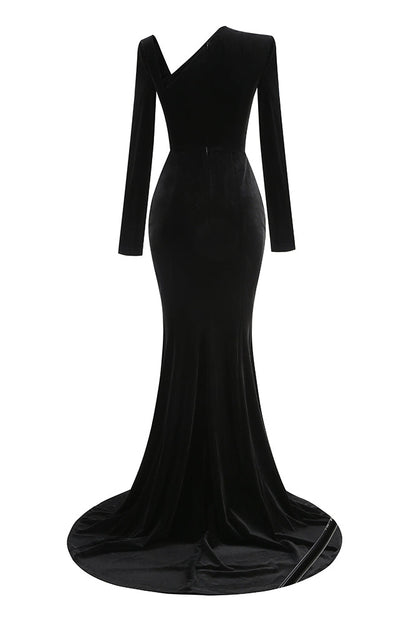 Lagina Rhinestone Paneled Cutout Velvet Maxi Dress In Black