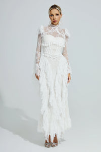 Xexis White Floral Lace Maxi Dress