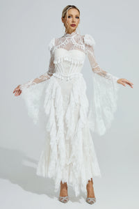Xexis White Floral Lace Maxi Dress