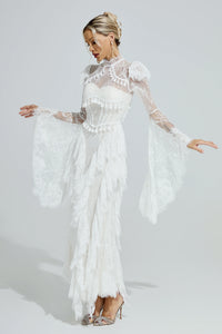 Xexis White Floral Lace Maxi Dress