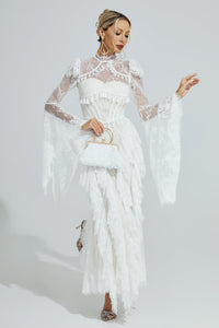 Xexis White Floral Lace Maxi Dress