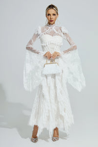 Xexis White Floral Lace Maxi Dress