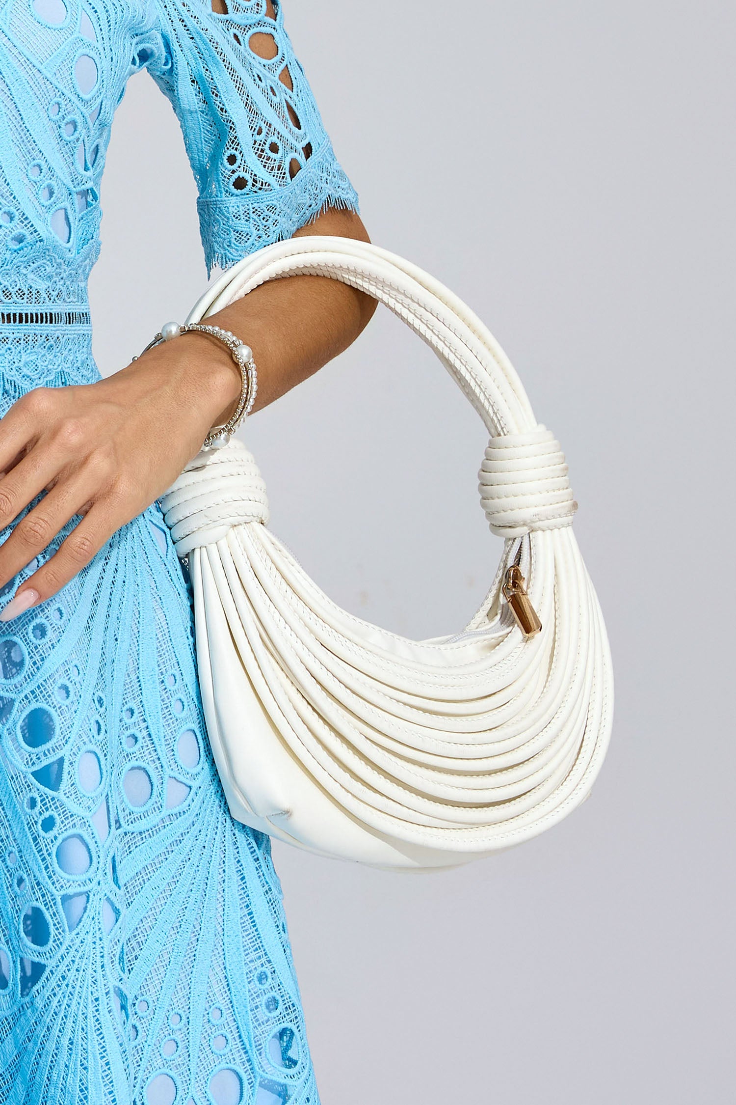 Malha White PU Knotted Bag