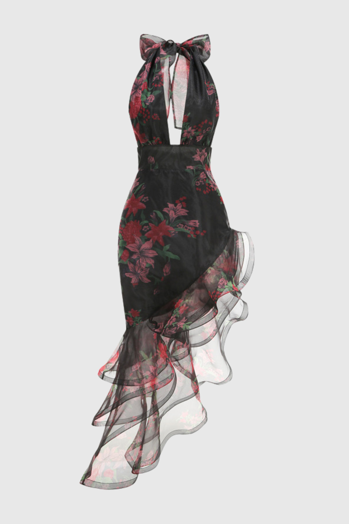 Zorena Asymmetric Floral Ruffle Maxi Dress