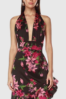 Zorena Asymmetric Floral Ruffle Maxi Dress