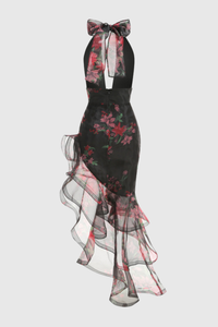 Zorena Asymmetric Floral Ruffle Maxi Dress