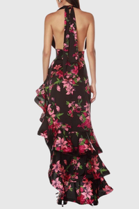 Zorena Asymmetric Floral Ruffle Maxi Dress