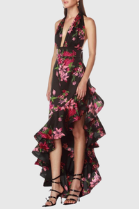 Zorena Asymmetric Floral Ruffle Maxi Dress