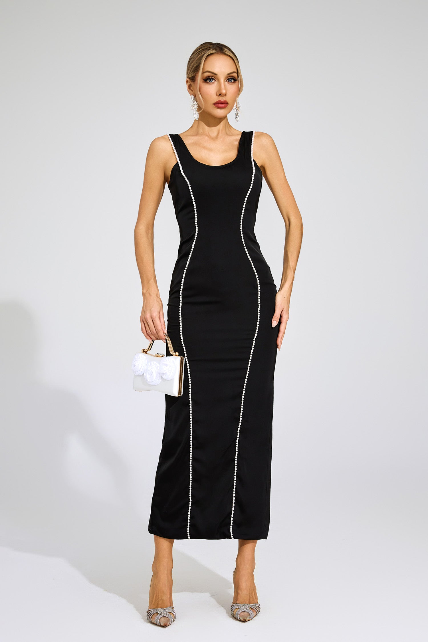 Carrolyn Black Pearls Maxi Dress