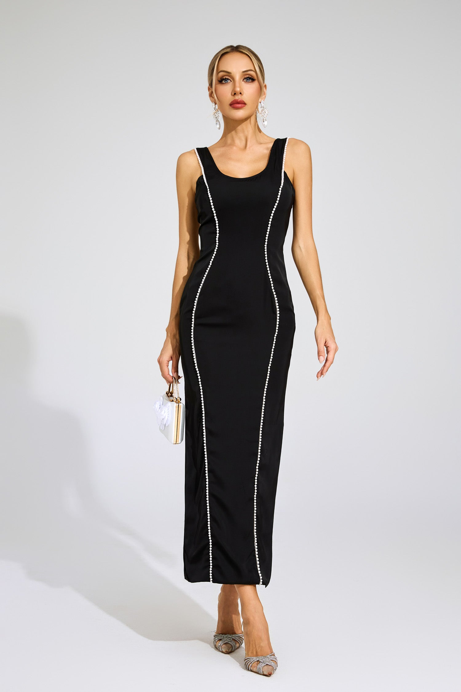 Carrolyn Black Pearls Maxi Dress