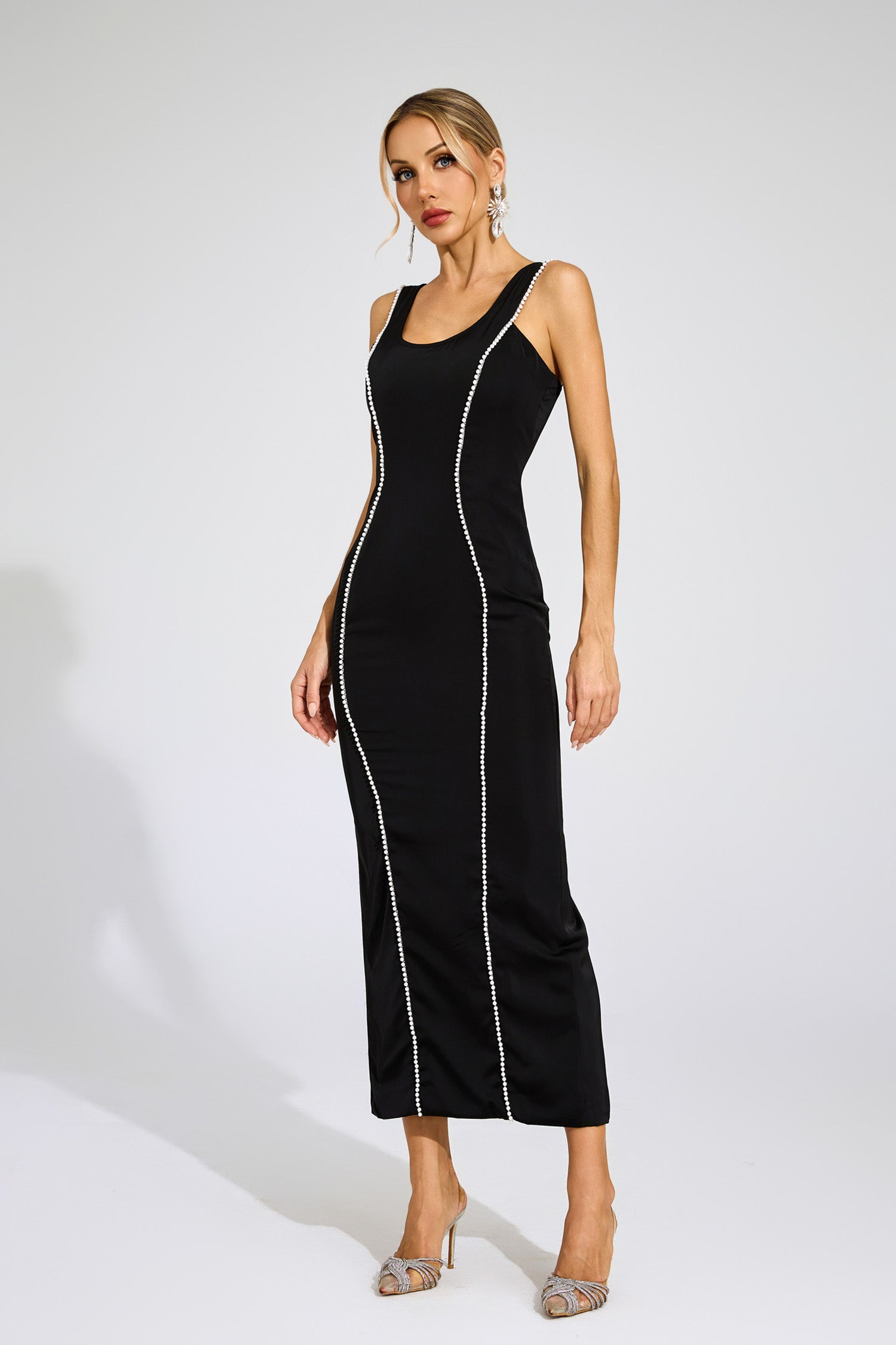 Carrolyn Black Pearls Maxi Dress
