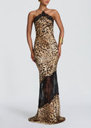 Glikieria Leopard-Print Panel Lace Maxi Dress