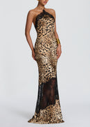 Glikieria Leopard-Print Panel Lace Maxi Dress
