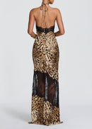Glikieria Leopard-Print Panel Lace Maxi Dress