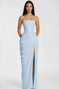 Riveno Strapless Draped High-Slit Maxi Dress