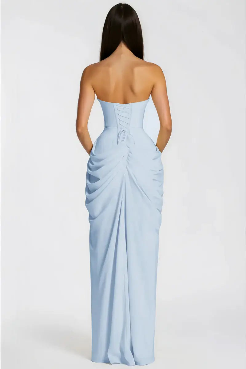 Riveno Strapless Draped High-Slit Maxi Dress
