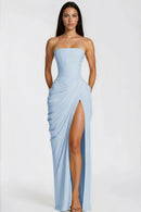 Riveno Strapless Draped High-Slit Maxi Dress