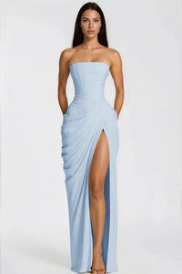 Riveno Strapless Draped High-Slit Maxi Dress