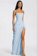 Riveno Strapless Draped High-Slit Maxi Dress