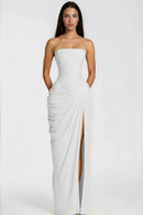 Riveno Strapless Draped High-Slit Maxi Dress
