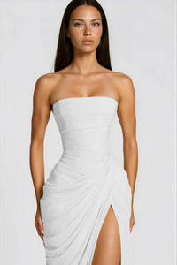 Riveno Strapless Draped High-Slit Maxi Dress
