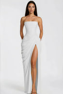 Riveno Strapless Draped High-Slit Maxi Dress