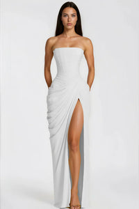Riveno Strapless Draped High-Slit Maxi Dress