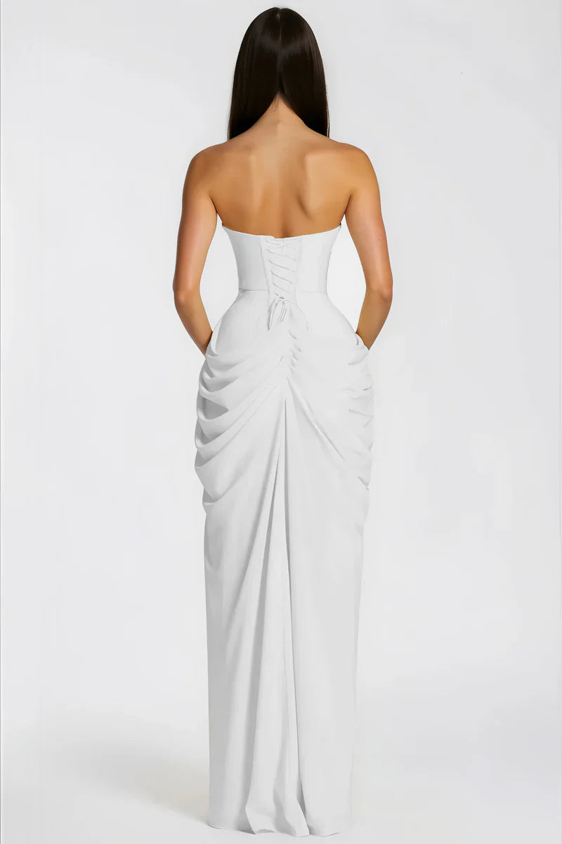 Riveno Strapless Draped High-Slit Maxi Dress
