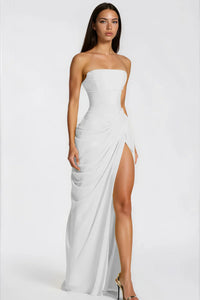 Riveno Strapless Draped High-Slit Maxi Dress