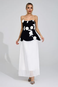 Kaevric Black White Floral Maxi Dress