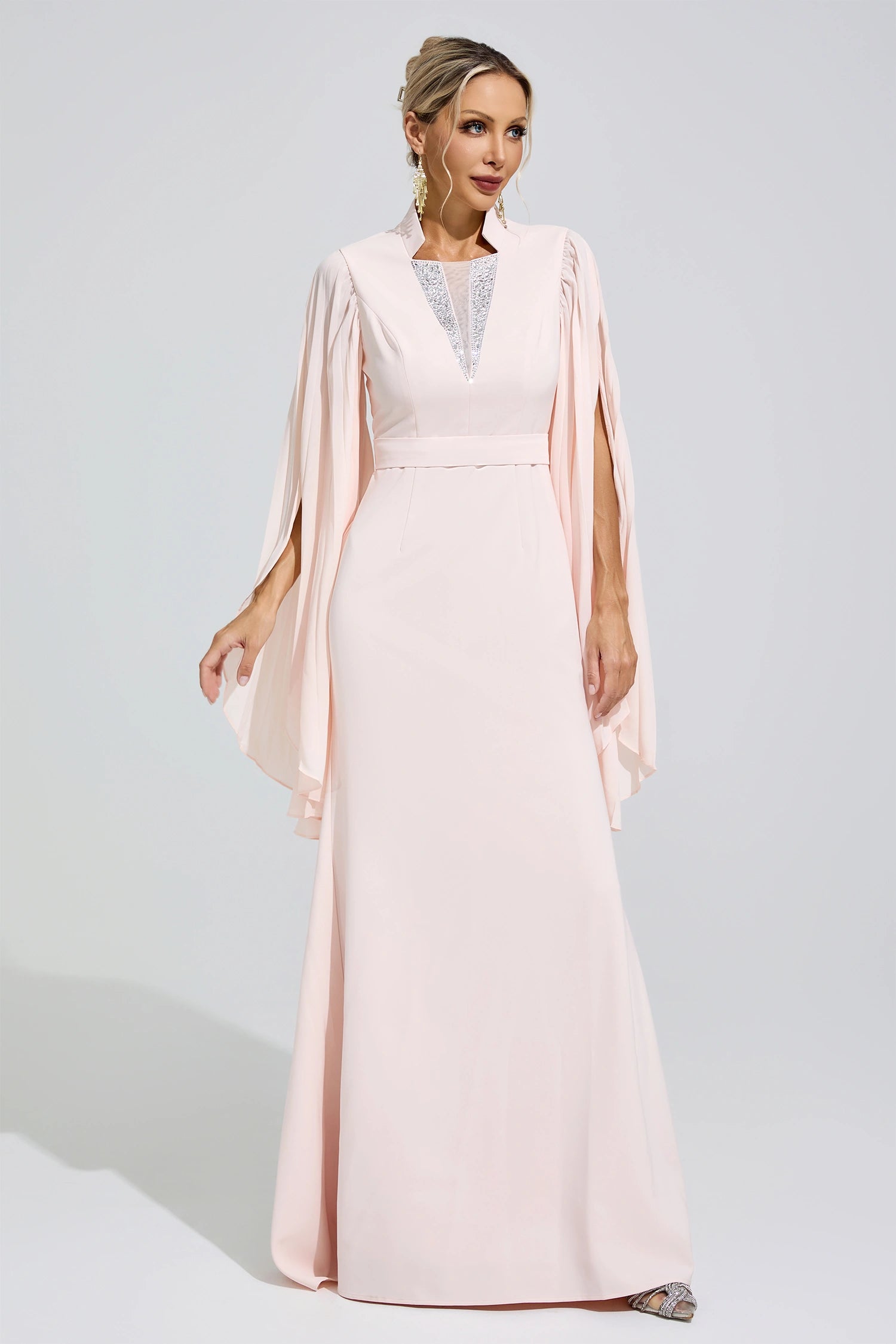 Furaira Apricot Rhinestone Embellished Maxi Dress