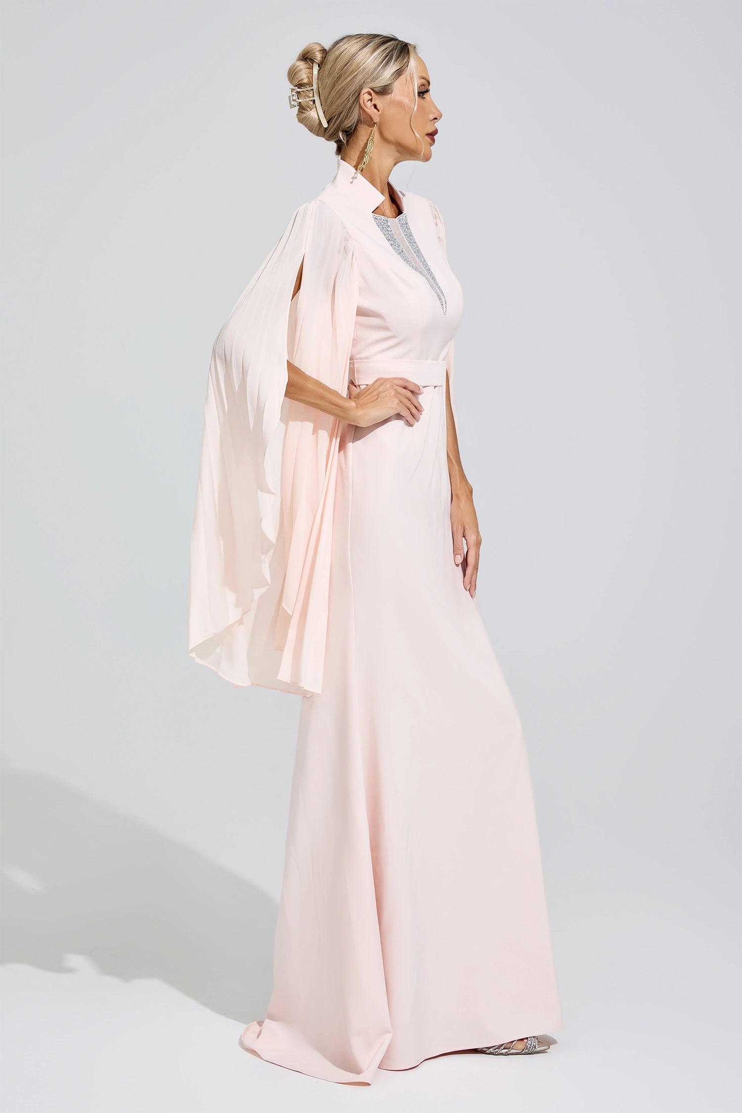 Furaira Apricot Rhinestone Embellished Maxi Dress