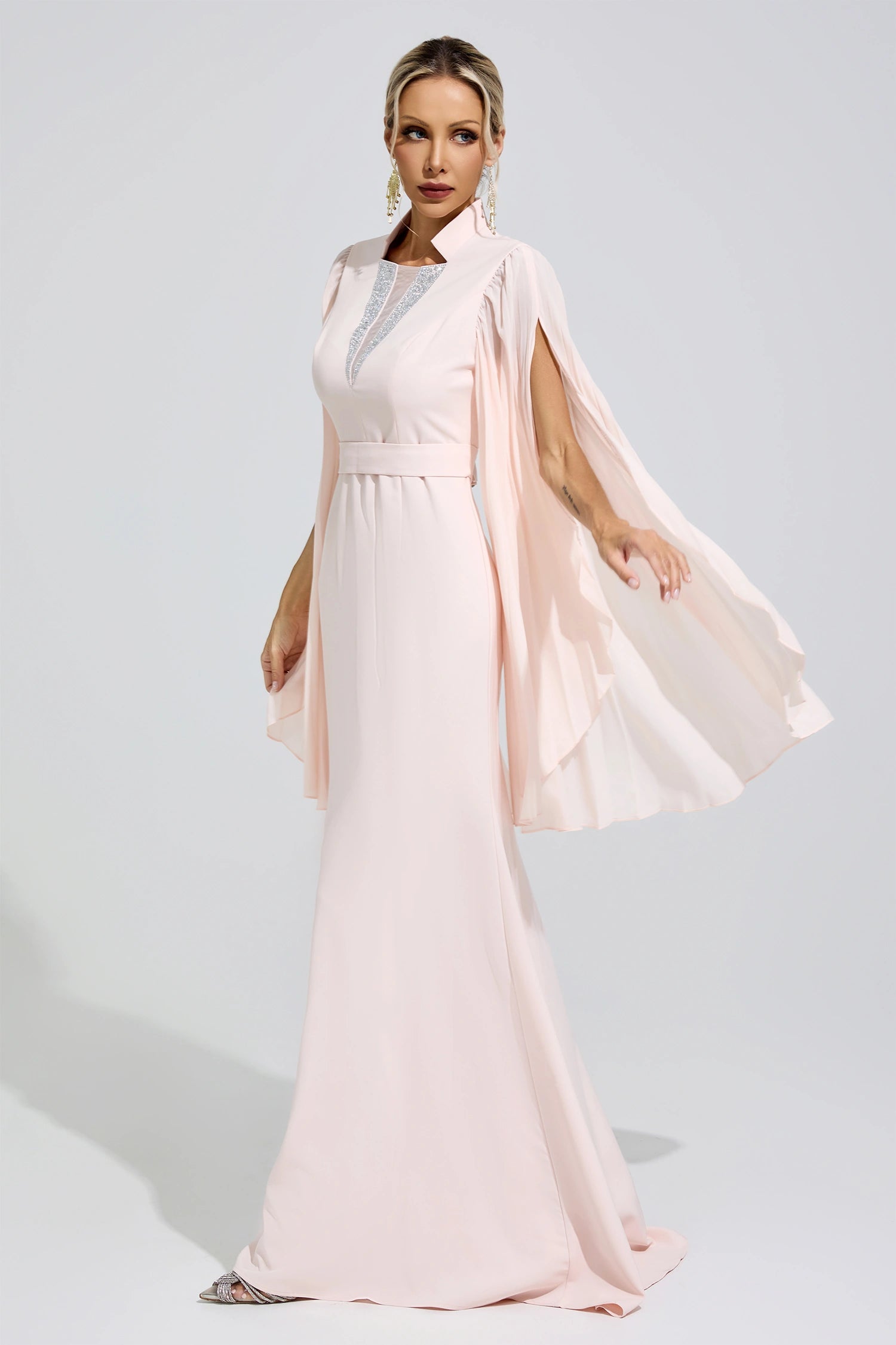 Furaira Apricot Rhinestone Embellished Maxi Dress