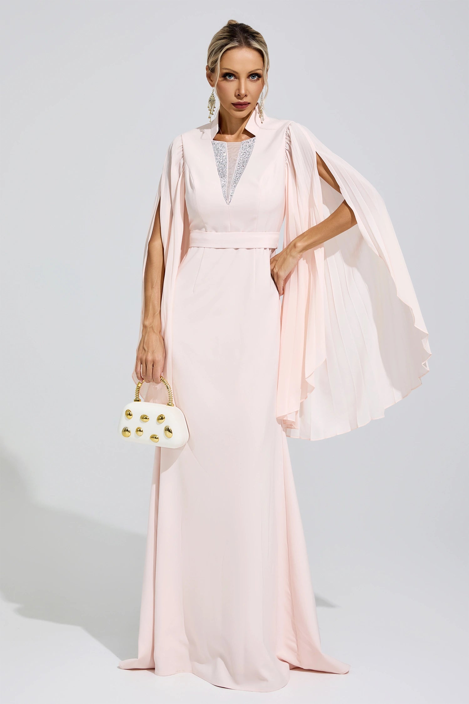 Furaira Apricot Rhinestone Embellished Maxi Dress