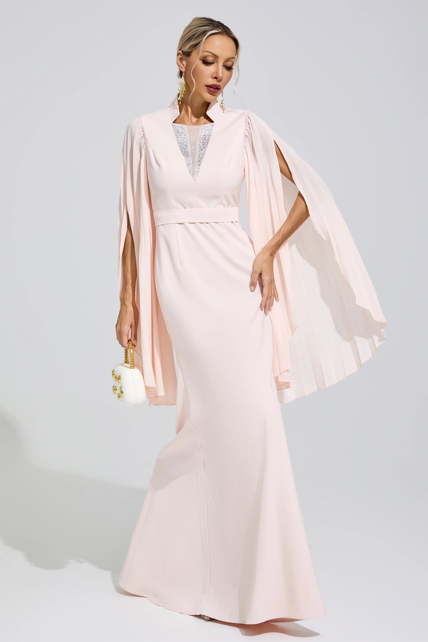 Furaira Apricot Rhinestone Embellished Maxi Dress