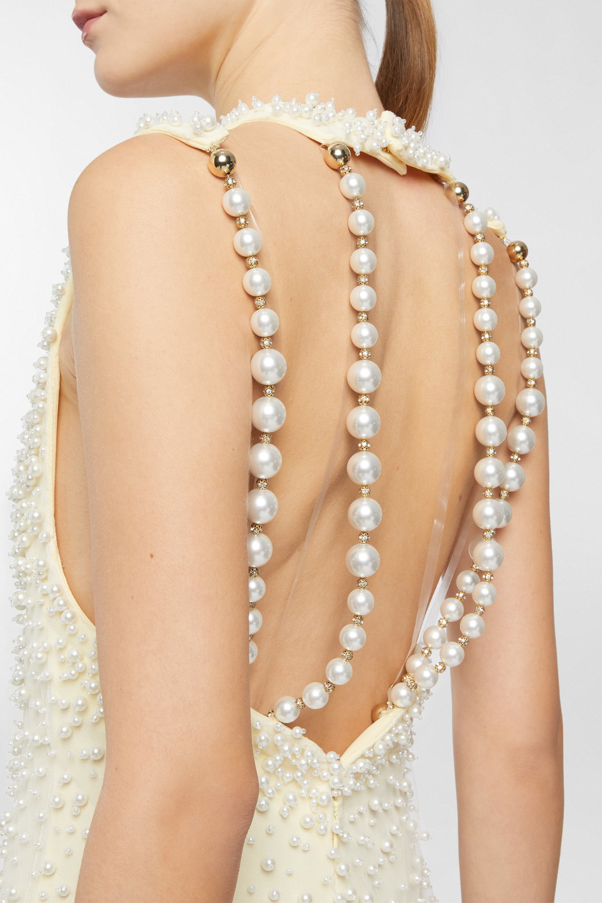 Delyvar Pearl Embellished Cutout Maxi Dress