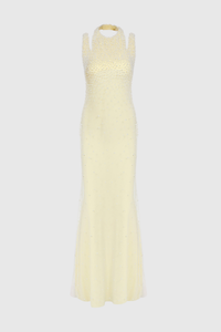 Delyvar Pearl Embellished Cutout Maxi Dress
