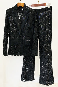 Benita Sequin-embroidered Blazer Flared Pants Set
