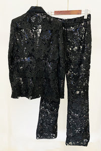 Benita Sequin-embroidered Blazer Flared Pants Set