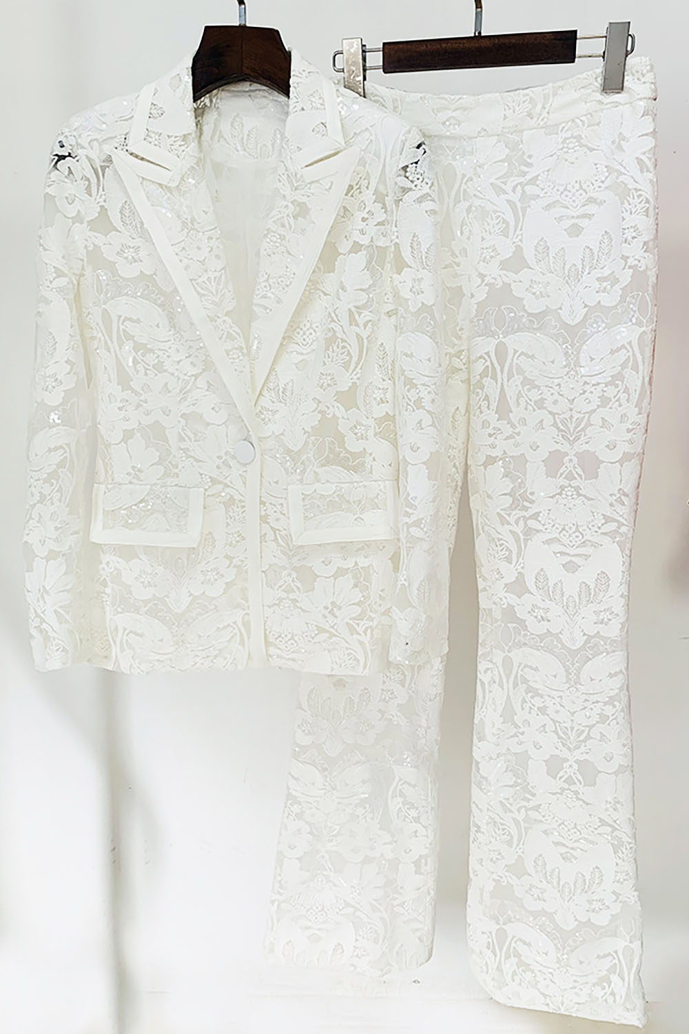 Benita Sequin-embroidered Blazer Flared Pants Set