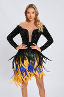 Canika Sequin Feather-Embellished Mini Dress